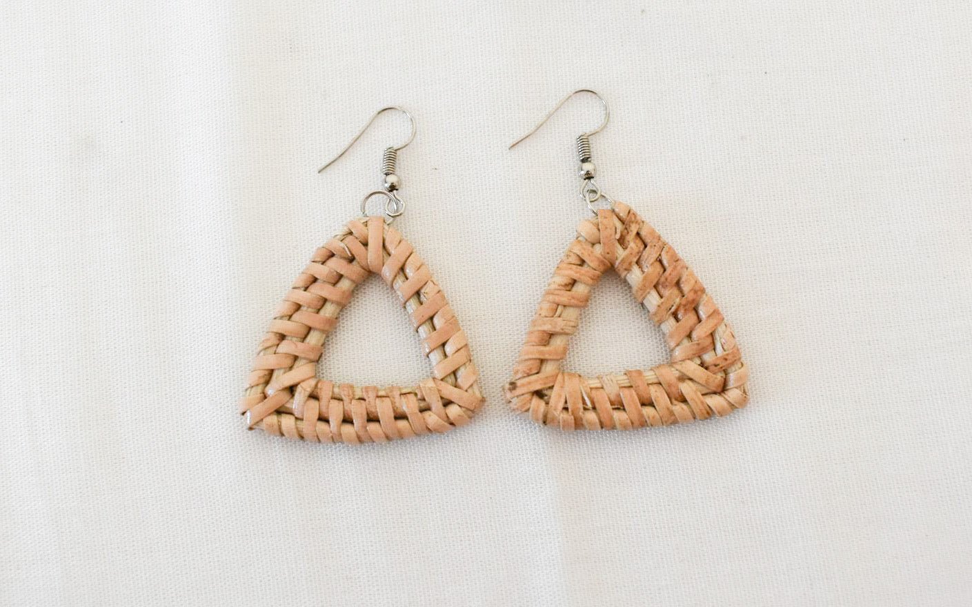 Tan Raffia Triangle Earrings