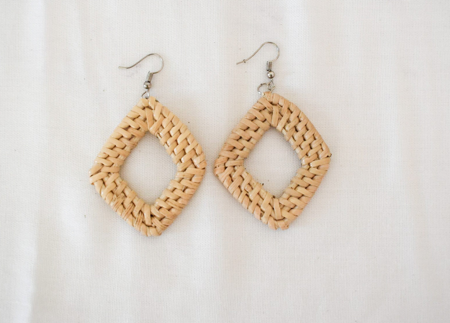 Tan Raffia Diamond shape Earrings
