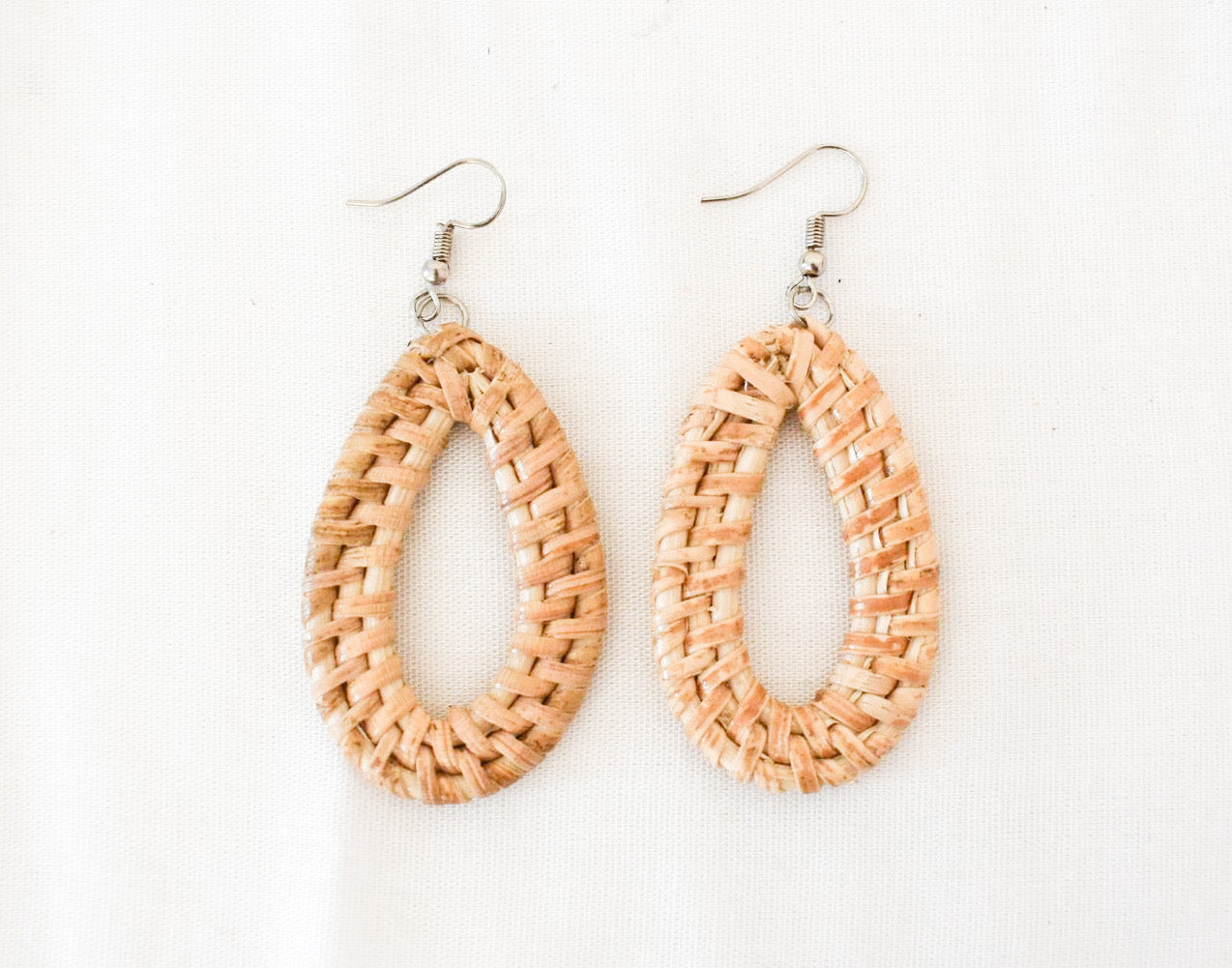 Tan Raffia Oval Earrings