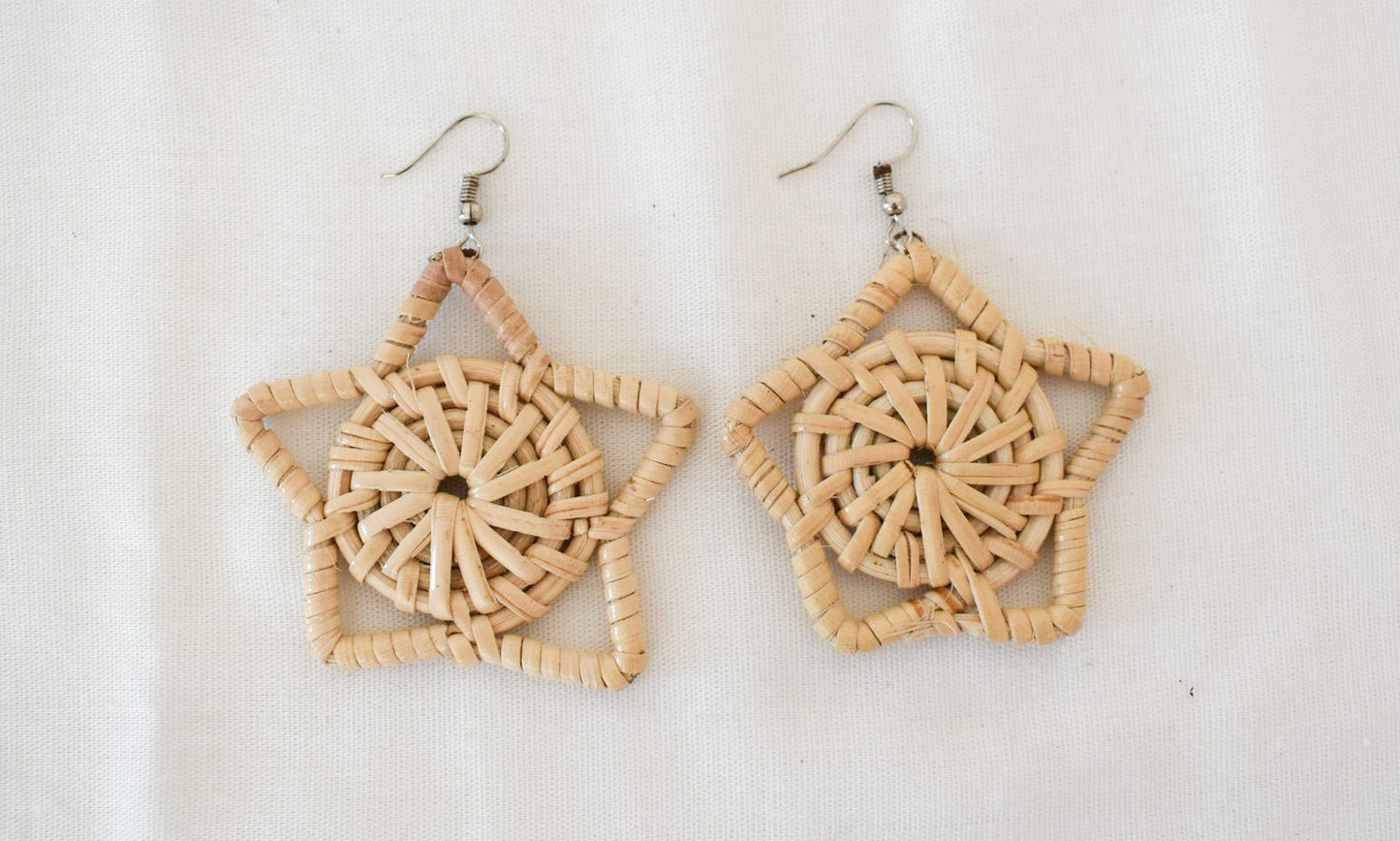 Tan Raffia Star shape Earrings